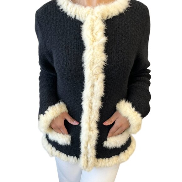 CHANEL Vintage 03A CC Logo Mohair Knit Fur Jacket Pocket Button #38 [105700] - Picture 1 of 12